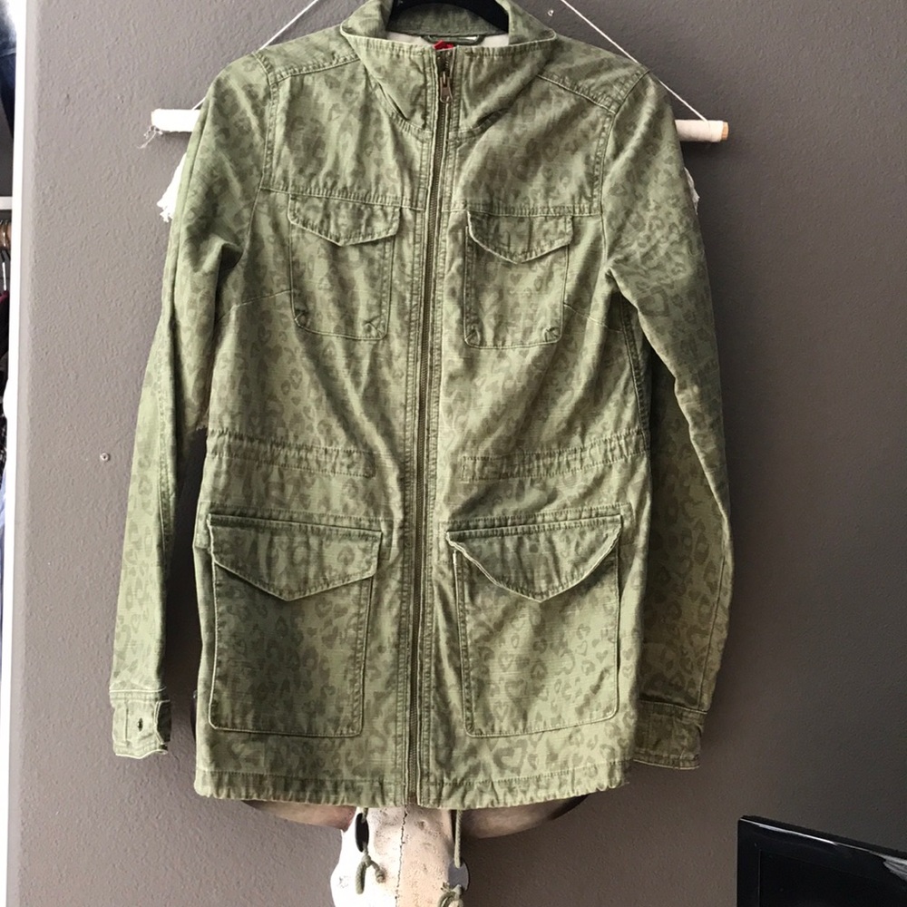 H&M cheetah green jacket